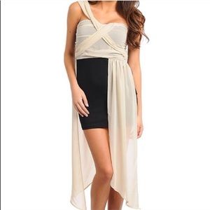 Black and Ivory Single Shoulder Dress